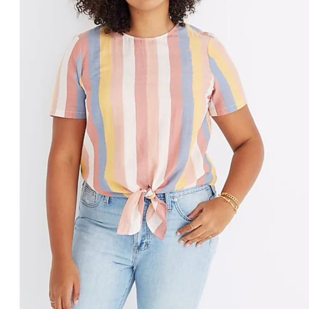 NEW Madewell XXS 2XS Button Back Tie Tee Sherbet Stripe Summer Cotton